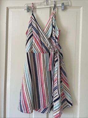 Speechless Striped Wrap Mini Dress in Navy, Red, Mint, Cream